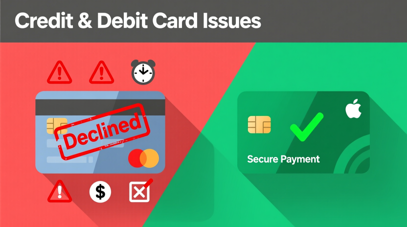 Credit card payment issues guide showing declined transactions, fees, and delays for gambling deposits