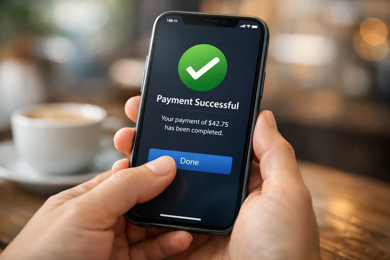 Person making a payment using digital wallet app on smartphone