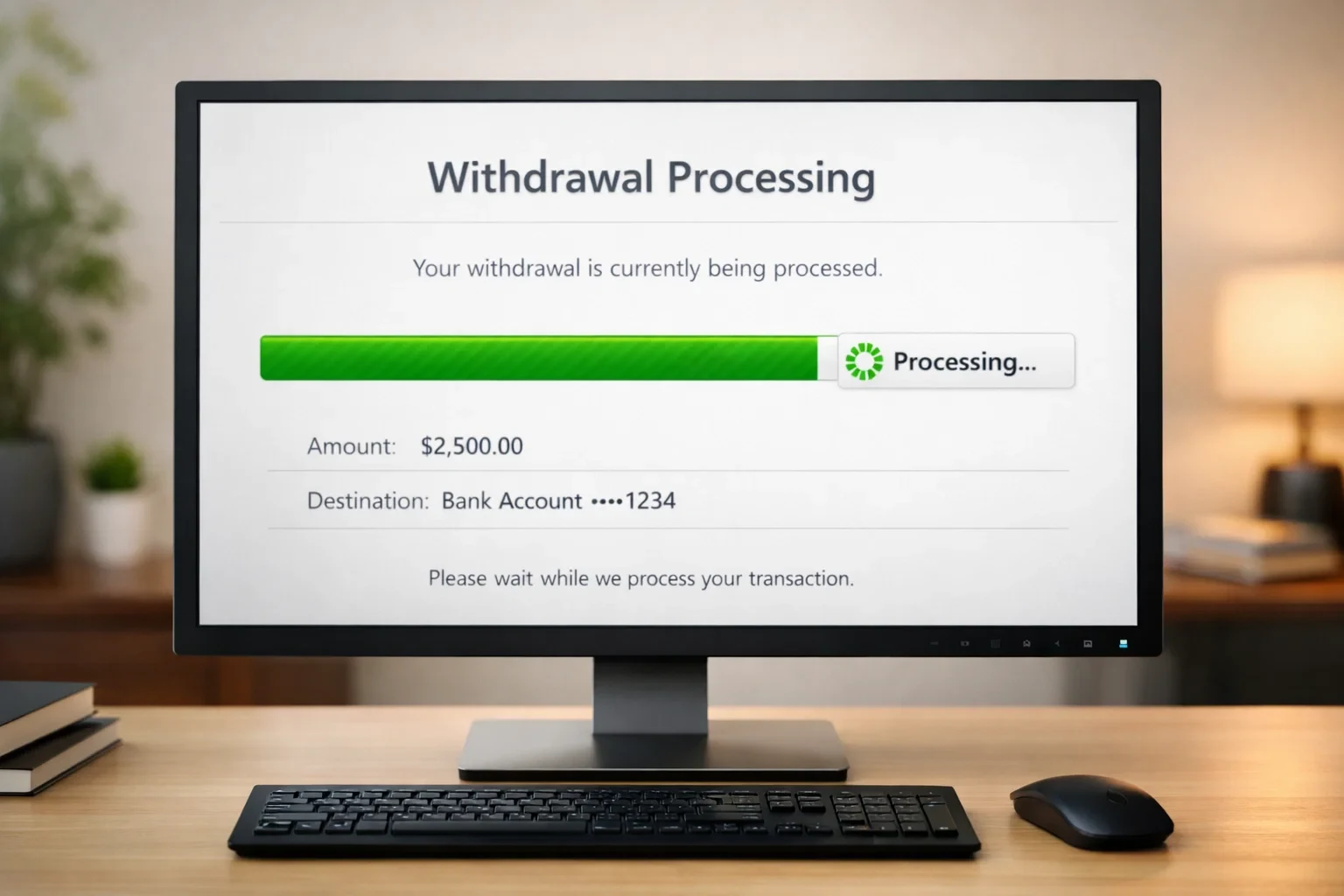 Progress bar showing fast transaction processing status on screen