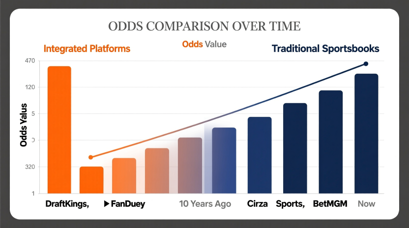 Chart comparing odds differences between casino sportsbooks and traditional sportsbooks over time