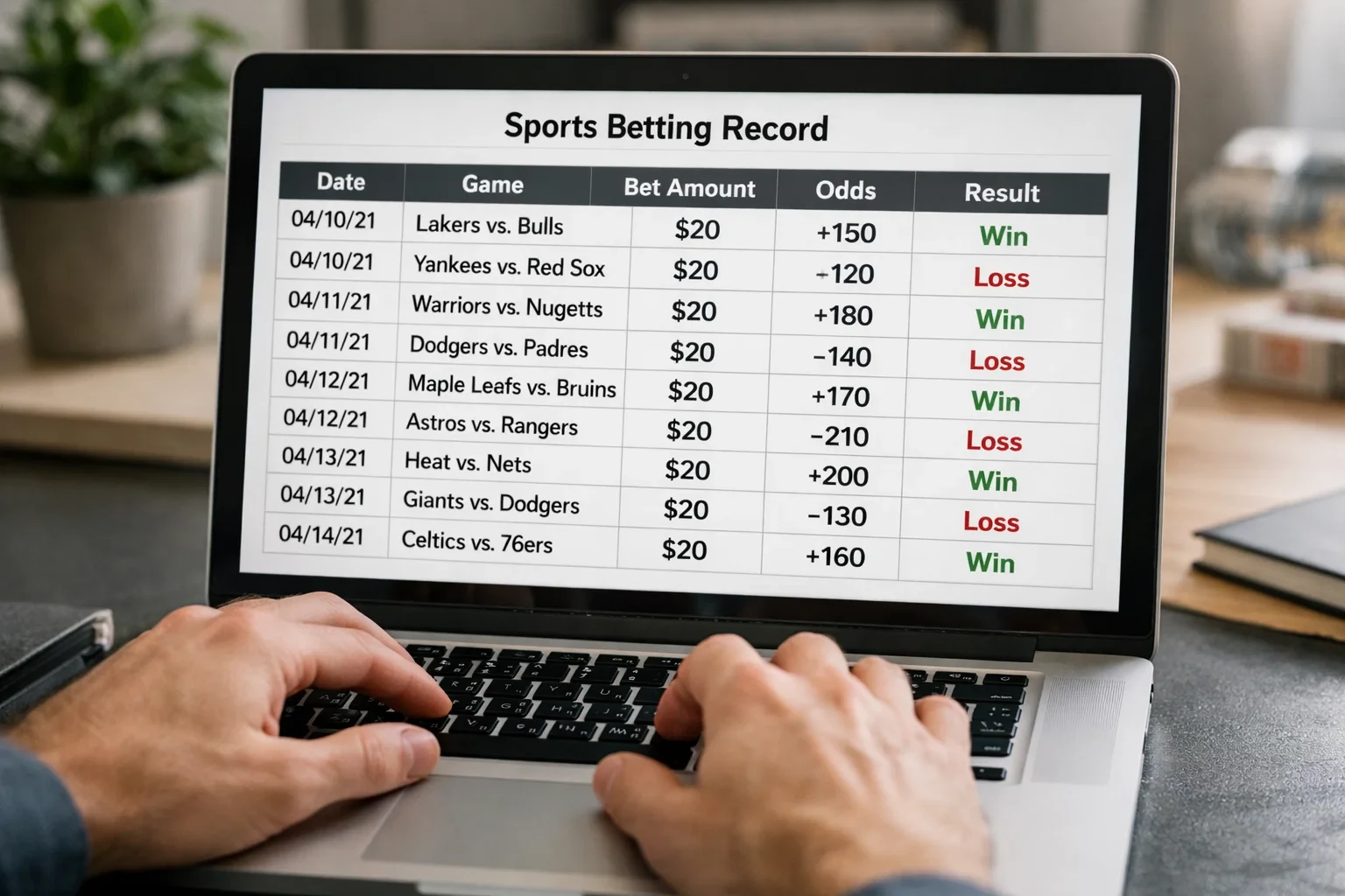 Spreadsheet showing consistent bet sizing with unit calculations for sports betting