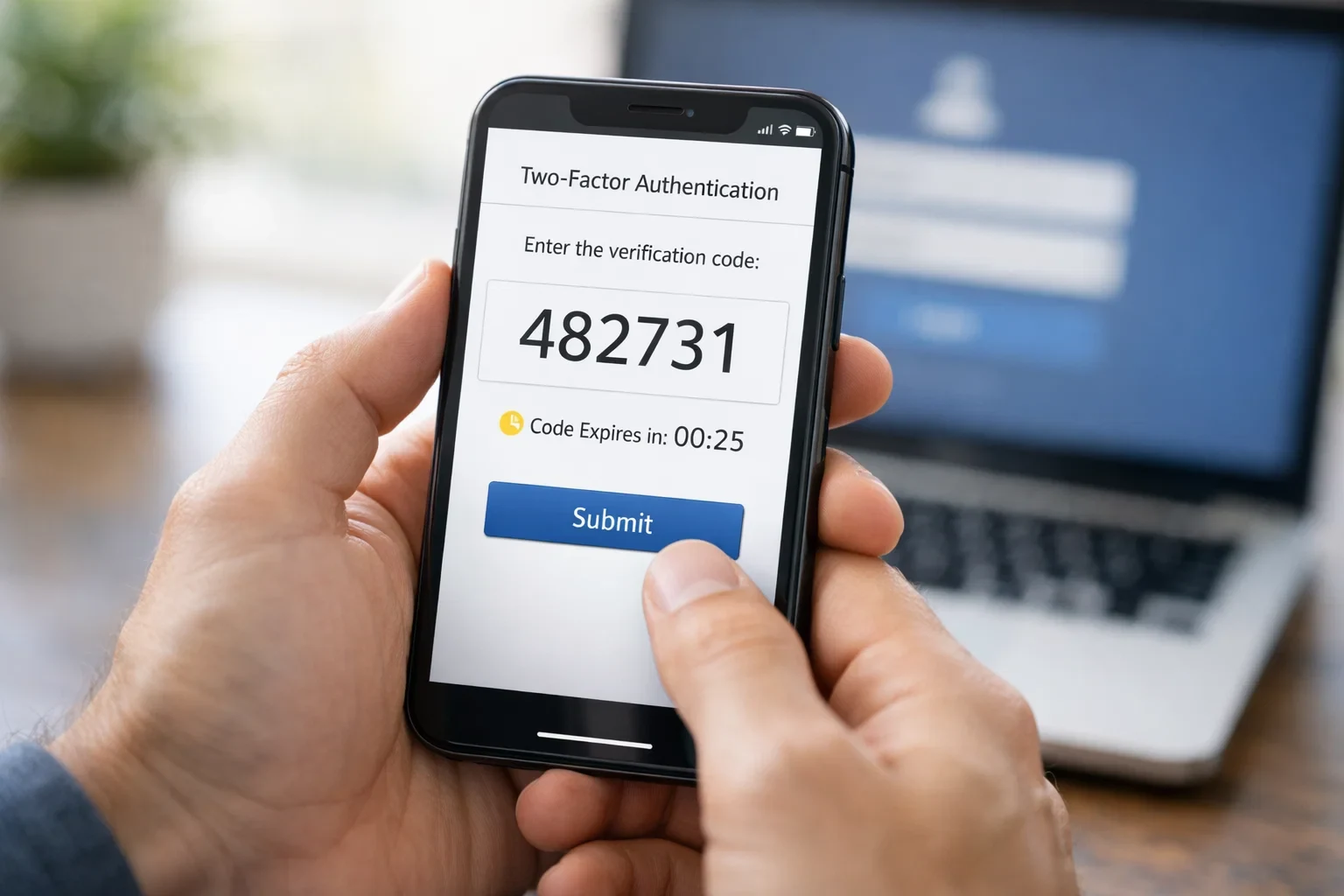 Smartphone displaying authentication code for secure login