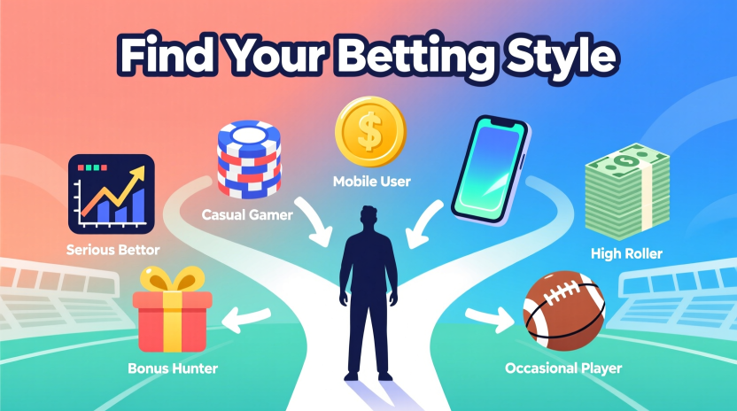 Visual guide showing different user profiles and decision factors for choosing between casino sportsbooks and traditional sportsbooks