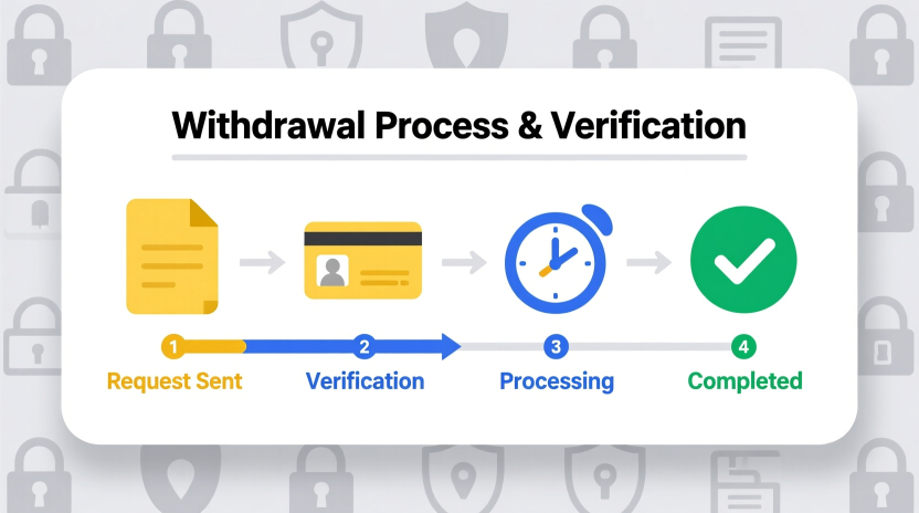 Withdrawal verification timeline process showing pending period, identity verification, and payment method processing for sportsbook cashouts